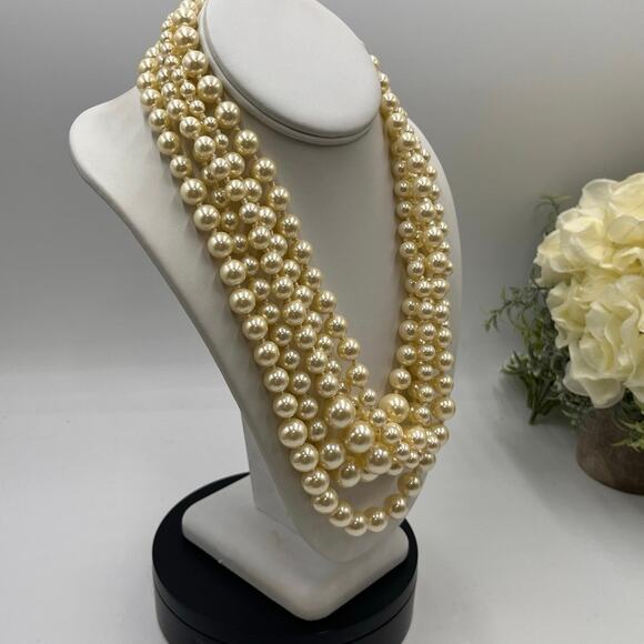 ListJ. Crew Five Multi-Strand Cream Round Faux Pearl Hand Knotted Necklace - Picture 6 of 7